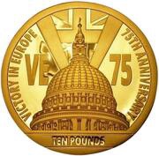 10 Pounds - Elizabeth II Victory in Europe; Gold Proof, United Kingdom, 2020 reverse image