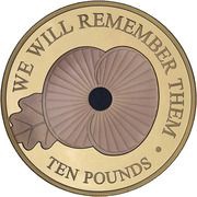 10 Pounds - Elizabeth II We Will Remember Them; Gold Proof, United Kingdom, 2020 reverse image