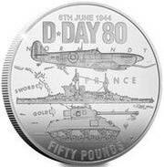 50 Pounds - Charles III D-Day; Silver 10oz., United Kingdom, 2024 reverse image