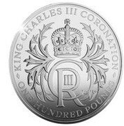 100 Pounds - Charles III Coronation; Silver Proof, United Kingdom, 2023 reverse image