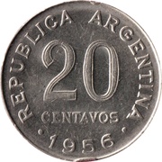20 Centavos smaller head; smooth edge obverse image
