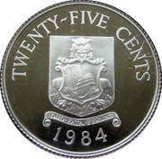 25 Cents - Elizabeth II Bermudas; Silver Proof Issue, United Kingdom, 1984 reverse image