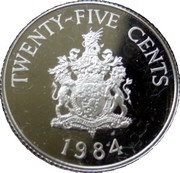 25 Cents - Elizabeth II Pembroke Parish; Silver Proof Issue, United Kingdom, 1984 reverse image