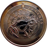 25 Cents - Elizabeth II Whistling frog, United Kingdom, 2014 reverse image