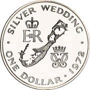 1 Dollar - Elizabeth II Silver Wedding; Silver Proof issue, United Kingdom, 1972 reverse image