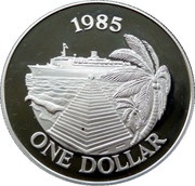 1 Dollar - Elizabeth II Cruise Ship Tourism; Silver Proof Issue, United Kingdom, 1985 reverse image