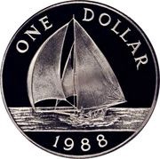 1 Dollar - Elizabeth II 3rd portrait; Piedfort, United Kingdom, 1988 reverse image