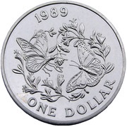 1 Dollar - Elizabeth II Monarch butterflies, United Kingdom, 1989 reverse image