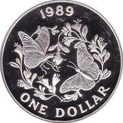 1 Dollar - Elizabeth II Monarch Butterflies; Silver Proof Issue, United Kingdom, 1989 reverse image
