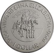 1 Dollar - Elizabeth II Queen’s 70th Birthday, United Kingdom, 1996 reverse image