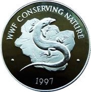 1 Dollar - Elizabeth II WWF Conserving Nature - Rock Skink, United Kingdom, 1997 reverse image