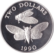 2 Dollars - Elizabeth II Cicada insects, United Kingdom, 1990 reverse image