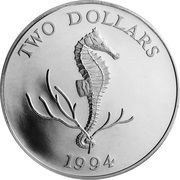 2 Dollars - Elizabeth II Bermuda Longsnout Seahorse, United Kingdom, 1994 reverse image
