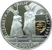 2 Dollars - Elizabeth II Golden Wedding, United Kingdom, 1997 reverse image