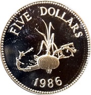 5 Dollars - Elizabeth II 3rd portrait, United Kingdom, 1986 reverse image