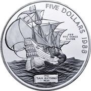 5 Dollars - Elizabeth II San Antonio, United Kingdom, 1988 reverse image
