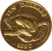10 Dollars - Elizabeth II Tree Frog, United Kingdom, 1990 reverse image