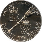 25 Dollars - Elizabeth II Royal Visit, United Kingdom, 1975 reverse image