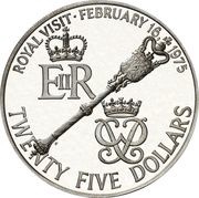 25 Dollars - Elizabeth II Royal Visit; Silver Proof Issue, United Kingdom, 1975 reverse image