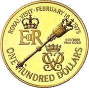 100 Dollars - Elizabeth II Royal Visit, United Kingdom, 1975 reverse image