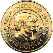 250 Dollars - Elizabeth II Royal Wedding, United Kingdom, 1981 reverse image