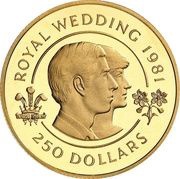 250 Dollars - Elizabeth II Royal Wedding - Piedfort, United Kingdom, 1981 reverse image