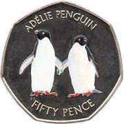 50 Pence - Elizabeth II Adélie penguin; Coloured, United Kingdom, 2019 reverse image