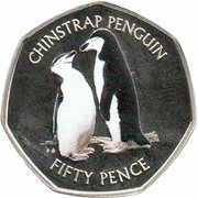 50 Pence - Elizabeth II Chinstrap penguin; Coloured, United Kingdom, 2019 reverse image