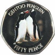 50 Pence - Elizabeth II Gentoo penguin; Coloured, United Kingdom, 2019 reverse image