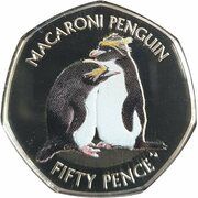 50 Pence - Elizabeth II Macaroni penguin; Coloured, United Kingdom, 2019 reverse image
