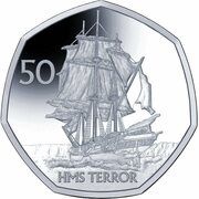 50 Pence - Elizabeth II HMS Terror; Silver, United Kingdom, 2021 reverse image