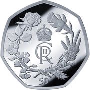 50 Pence - Charles III Royal cypher; Silver, United Kingdom, 2023 reverse image
