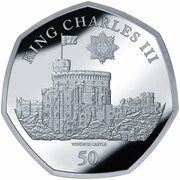 50 Pence - Charles III Windsor Castle; Silver, United Kingdom, 2023 reverse image