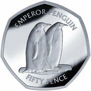50 Pence - Charles III Emperor penguin; Silver, United Kingdom, 2023 reverse image