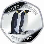 50 Pence - Charles III Emperor penguin; Coloured; Silver, United Kingdom, 2023 reverse image