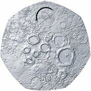 50 Pence - Charles III Lunar south pole; Silver, United Kingdom, 2023 reverse image