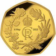 50 Pence - Charles III Royal cypher; Gold plated, United Kingdom, 2023 reverse image