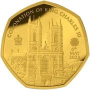 50 Pence - Charles III Westminster Abbey; Gold plated, United Kingdom, 2023 reverse image
