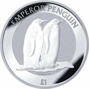 1 Pound - Charles III Emperor penguin; Silver bullion, United Kingdom, 2023 reverse image