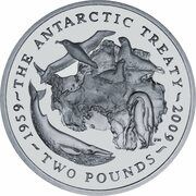 2 Pounds - Elizabeth II Antarctic Treaty; Silver, United Kingdom, 2009 reverse image