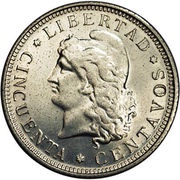 50 Centavos Pattern, Argentina, 1936 reverse image