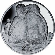 2 Pounds - Elizabeth II Emperor penguin chicks; Silver, United Kingdom, 2013 reverse image