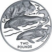 2 Pounds - Elizabeth II Hourglass dolphin; Silver, United Kingdom, 2015 reverse image