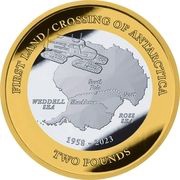 2 Pounds - Charles III First land crossing; Silver, United Kingdom, 2023 reverse image