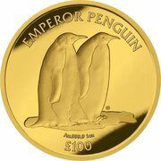 100 Pounds - Charles III Emperor penguin; Gold bullion, United Kingdom, 2023 reverse image