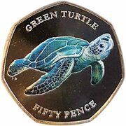 50 Pence - Elizabeth II Green turtle, United Kingdom, 2019 reverse image