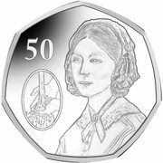 50 Pence - Elizabeth II Florence Nightingale; Silver, United Kingdom, 2020 reverse image