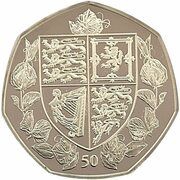 50 Pence - Elizabeth II Coat of Arms; Silver, United Kingdom, 2021 reverse image
