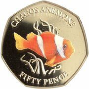 50 Pence - Elizabeth II Chagos anemone; Silver, United Kingdom, 2021 reverse image