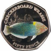 50 Pence - Elizabeth II Checkerboard wrasse, United Kingdom, 2021 reverse image
